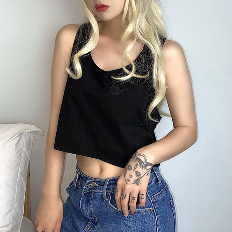  Áo sát nách cổ chữ U dáng rộng màu sắc đơn giản thoáng khí thời trang cho nữ | BigBuy360 - bigbuy360.vn