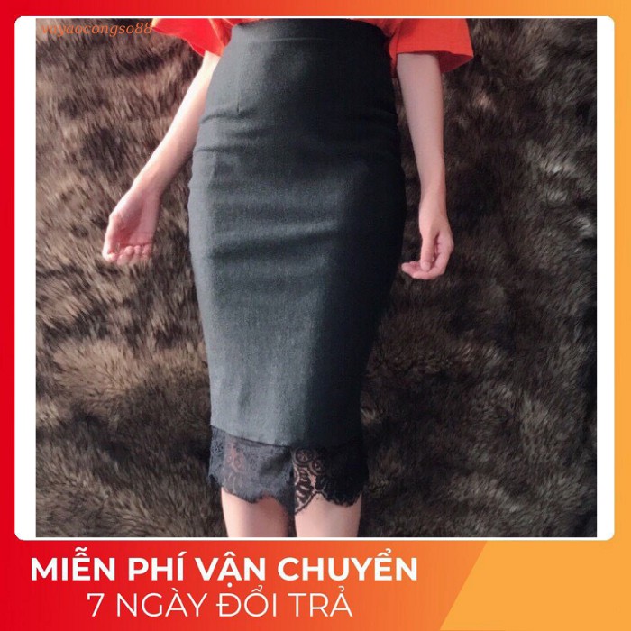 (Có size đại eo 95cm) CHÂN VÁY BIG SIZE - CHÂN VÁY BÚT CHÌ PHỐI REN - CHÂN VÁY BÚT CHÌ SIZE ĐẠI