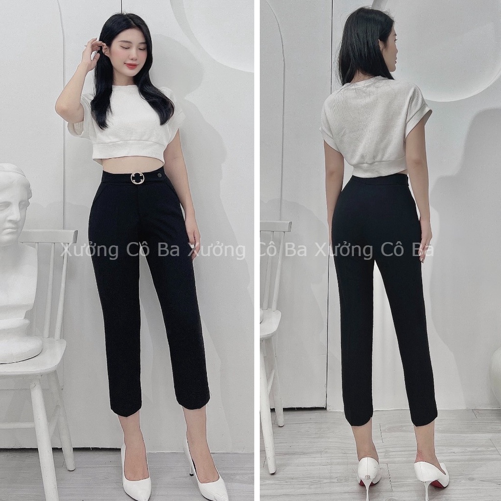 Quần tây nữ lưng cao 9 tấc có khoen - Quần lửng công sở nữ cao cấp đủ size từ 45 đến 55kg - Xưởng Cô Ba -