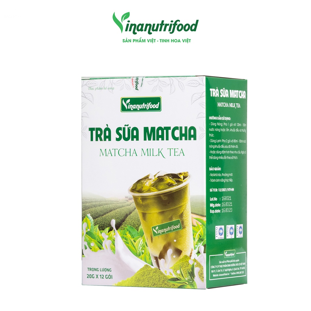 Trà sữa Matcha VINANUTRIFOOD, Hộp 20g x 12 gói