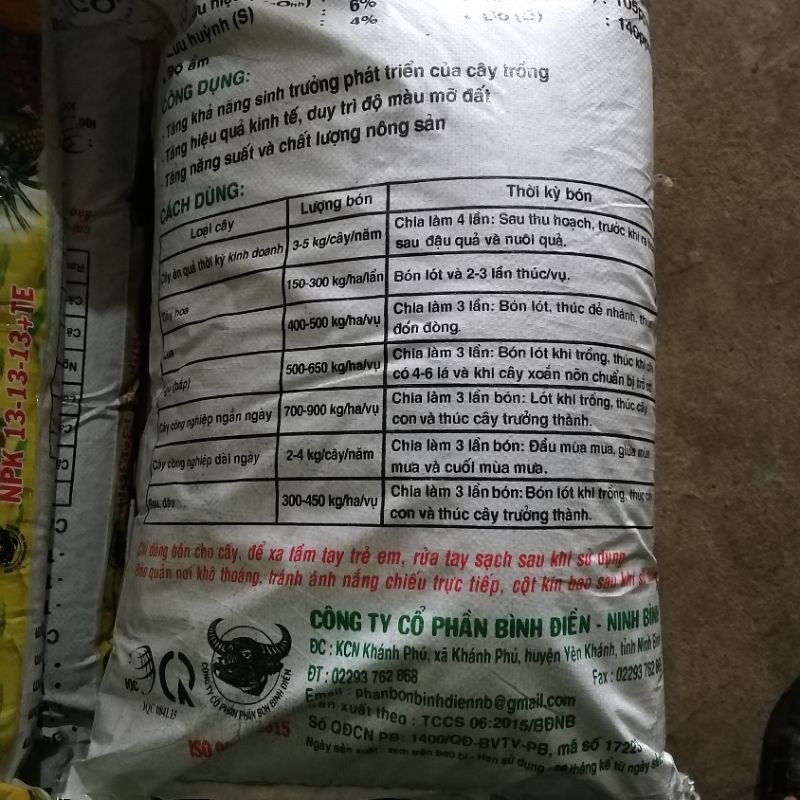 Npk 13 13 13 + TE đầu trâu Bình Điền túi 500gr cho tất cả các loại cây trồng