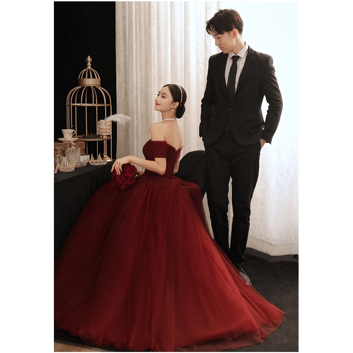 Đầm Dự Tiệc Màu Đỏ Dáng Dài Ôm Cơ Thể Thiết Kế Đơn Giản Thời Trang