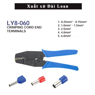 Kìm bấm cos ly8-060 đài loan, bấm cos pin rỗng, kiểu nhật có trợ lực -bấm đầu cos pin rỗng size từ 0.25mm2 đến 6.0mm2