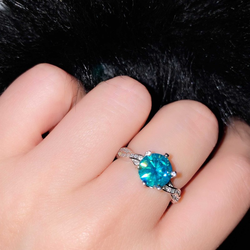 Nhẫn bạc S925 đính đá Moissanite nhân tạo thời trang quý phái