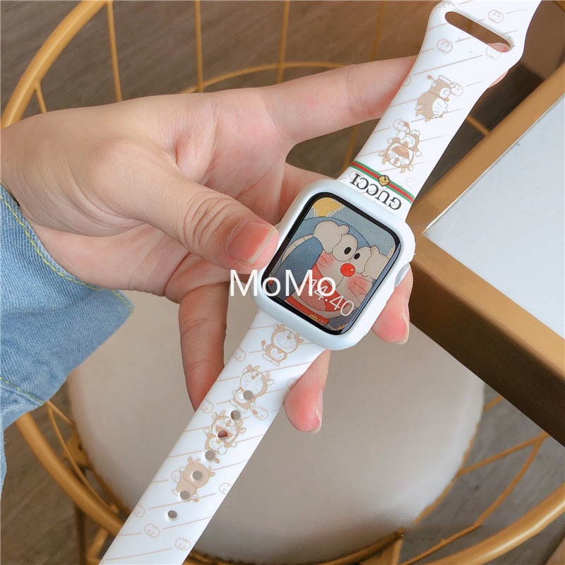 Dây Đeo Đồng Hồ Smart Watch Series 7 45mm 41mm 6 SE 5 4 3 2 44mm 40mm Hình Doraemon Bằng Silicon