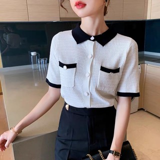 Áo dệt len trắng kiểu Hàn