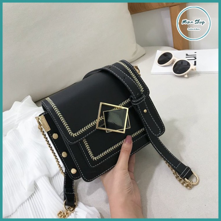 Túi đeo chéo nữ khóa vuông, túi xách nhiều ngăn tiện lợi, kiểu dáng thời trang, dễ phối đồ | BigBuy360 - bigbuy360.vn
