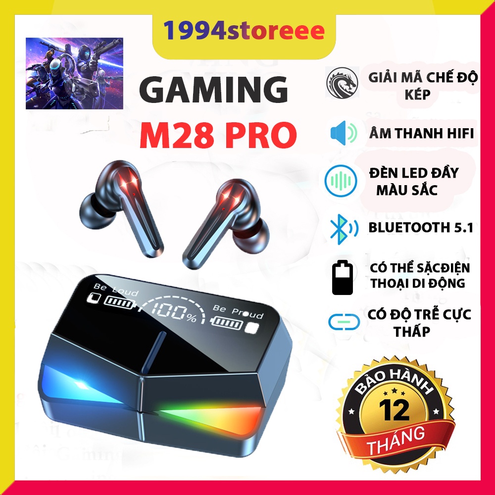 Tai nghe gaming bluetooth 5.1 không dây giảm tiếng ồn Inpods M28 TWS cảm ứng điều khiển cảm biến có độ trễ cực thấp