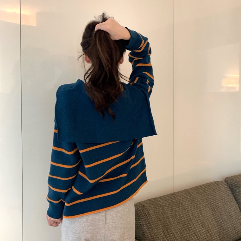 Áo dệt kim Perty dáng rộng kẻ sọc phong cách vintage Hàn Quốc thời trang mùa xuân cho nữ