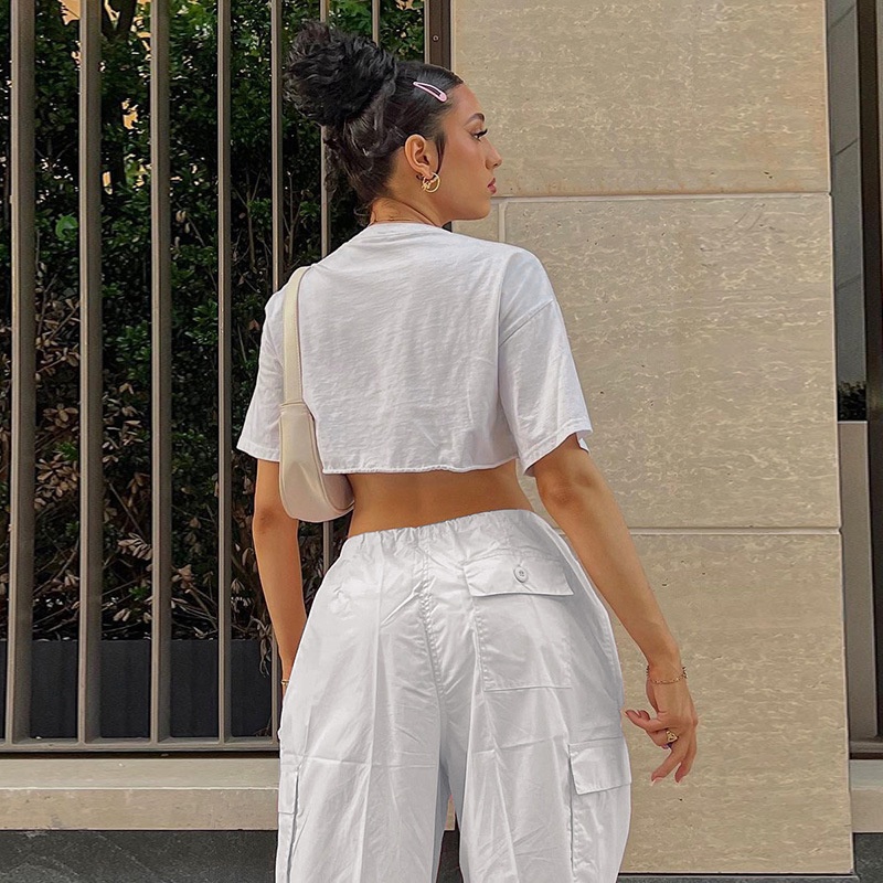 Quần dài WEANIA lưng thấp dáng rộng phối túi dây rút thời trang cá tính cho nữ