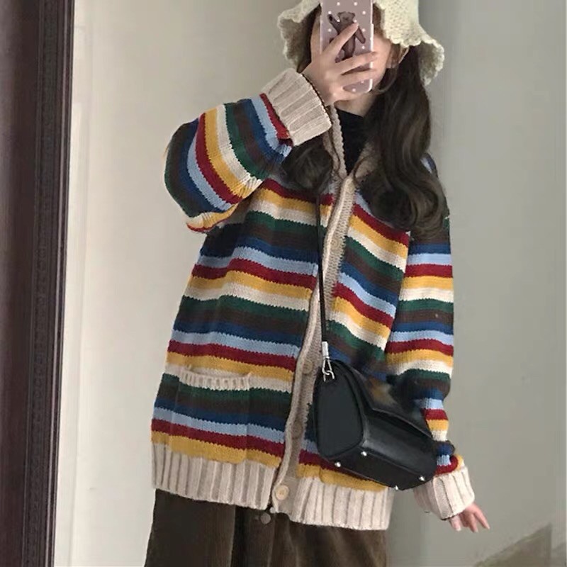 Áo khoác len cardigan kẻ Vintage🍂🍂🍂