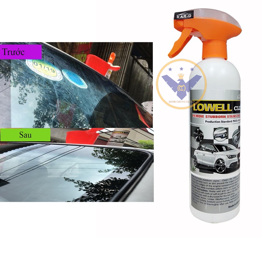 Chai Tẩy ố kính ô tô, ố vàng lazang, logo, nẹp mạ crom Nanoka Clean 500ml