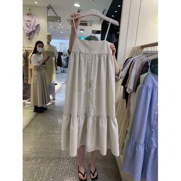 Đầm hai dây dài maxi sọc ảnh thật