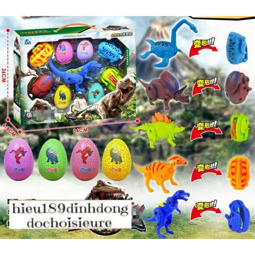 Hộp đồ chơi 5 khủng long lắp ghép kèm 4 trứng khủng long (ảnh thật)