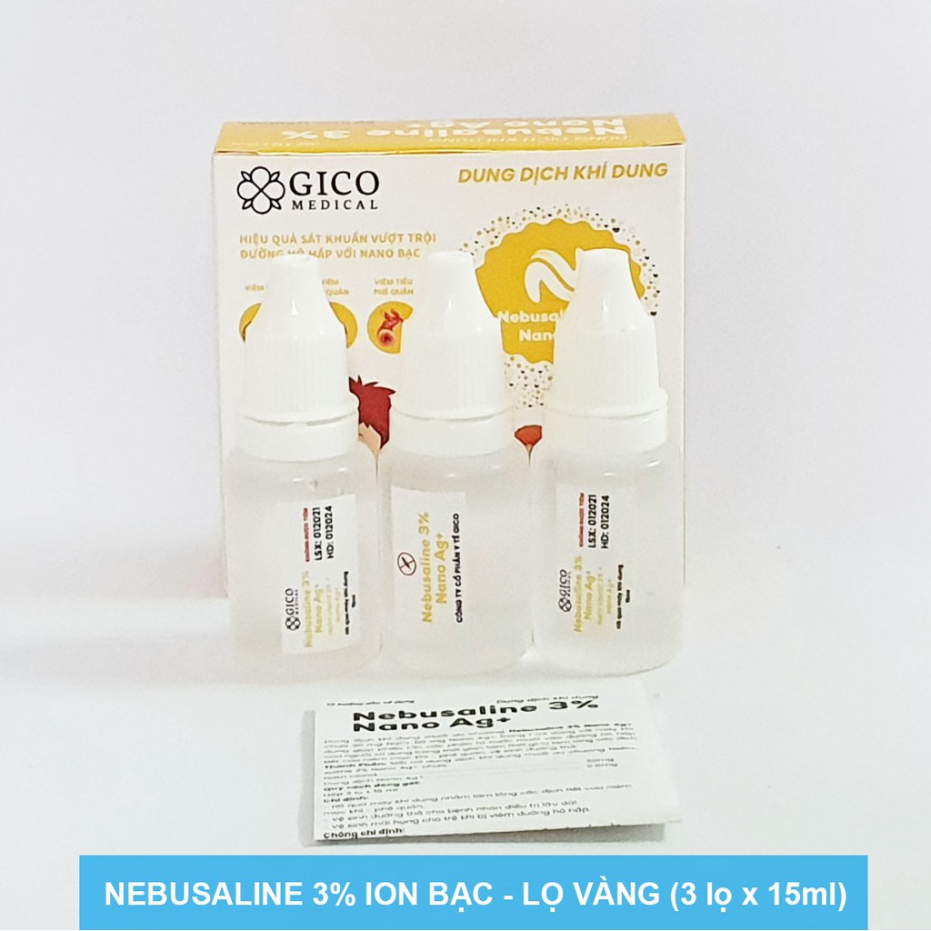 Nước muối ưu trương NEBUSALINE 3% ION BẠC, nước muối KHÍ DUNG nhỏ mũi hỗ trợ trị viêm xoang, phế quản(3 lọ x 15ml)