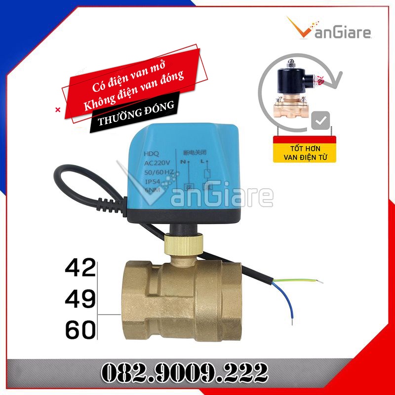 Van bi điện thường đóng 220v 24v 12v ren 42 49 60 - Van khoá nước tự động bằng motor, có điện van mở