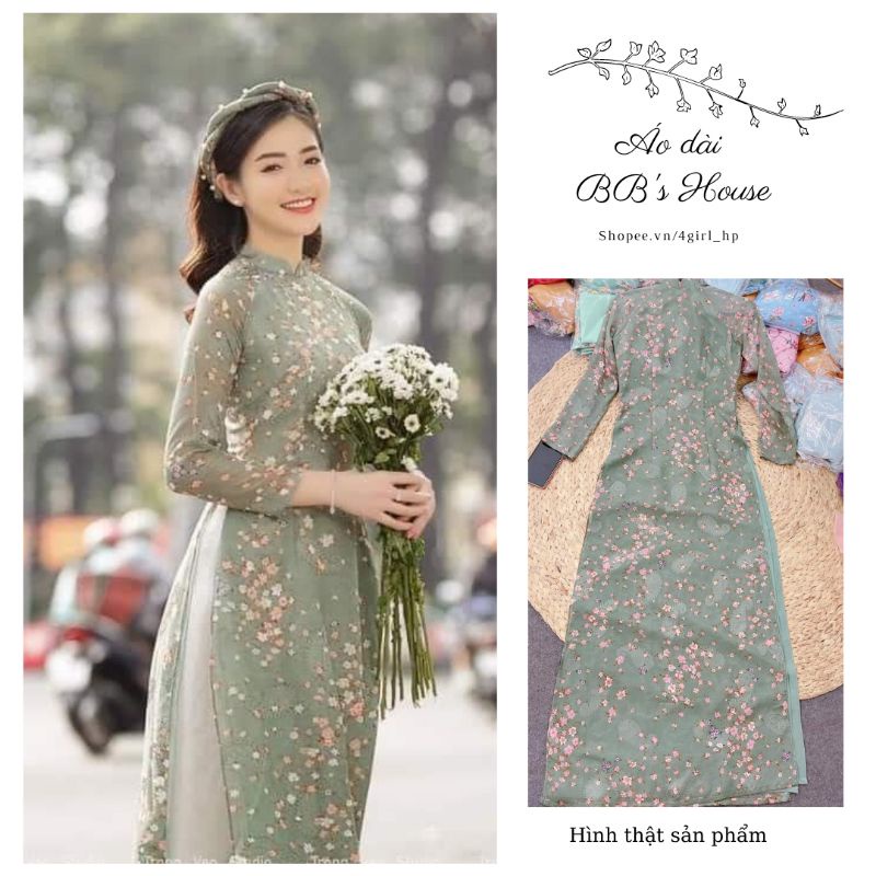 Áo dài 4 tà hoa nhí màu xinh