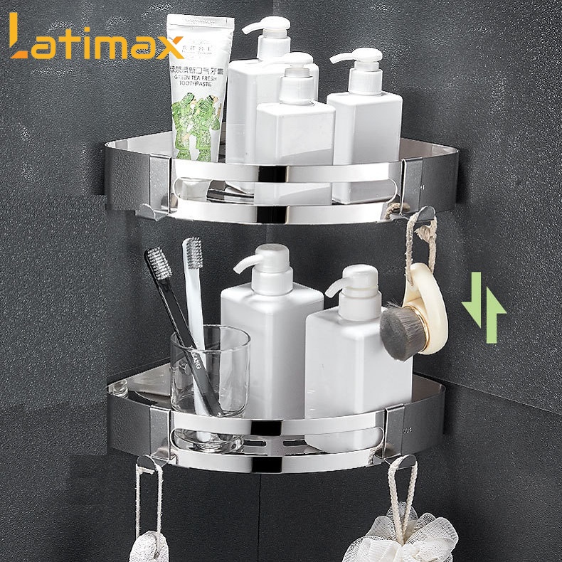 Kệ Góc Nhà Tắm Tam Giác Dán Tường 2 Tầng Inox 304 Latimax Sang Trọng Chống Gỉ Sét - Tặng Kèm Keo Dán Chuyên Dụng