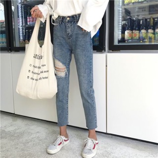 Quần bò, quần jeans nữ baggy rách lưng cao Ulzzang Quảng Châu
