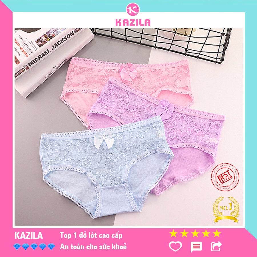 Quần lót nữ cotton dễ thương freesize, quần chip nữ viền ren phối nơ xinh kiểu Nhật Kazila QLH4