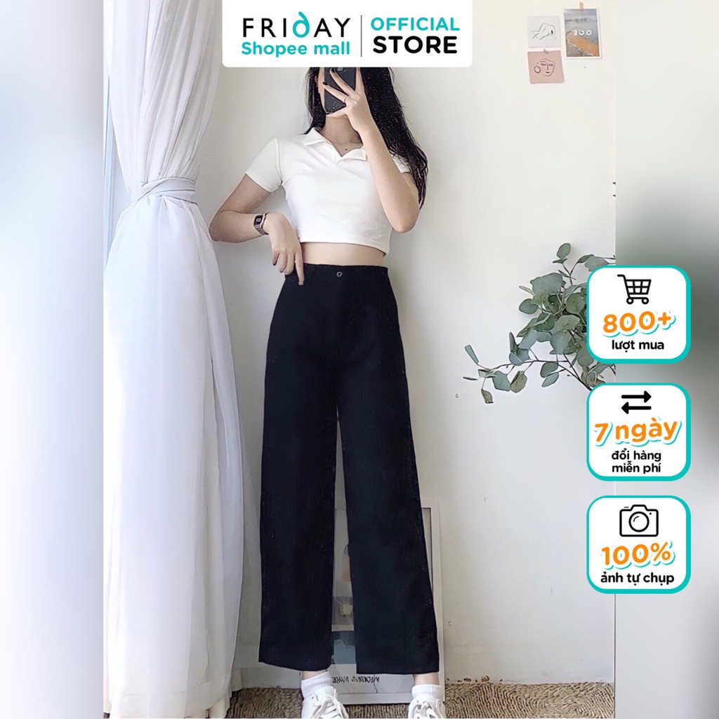 Quần culottes cạp cao dáng xuông ống rộng chất tuyết mưa không xù Friday