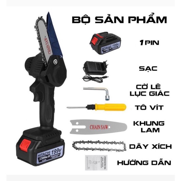 ƯU ĐÃI CƯA XÍCH CẦM TAY MINI CHẠY PIN HITACHI 199V , DÙNG CHUNG PIN MAKITA 18V  HỖ TRỢ BH 1-1 24/7