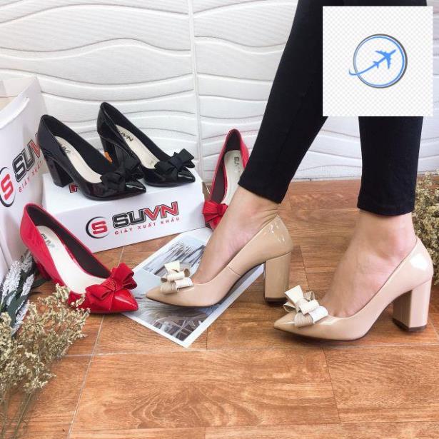 Giày cao gót nơ lụa da bóng 7cm VNXK vnxk 👘