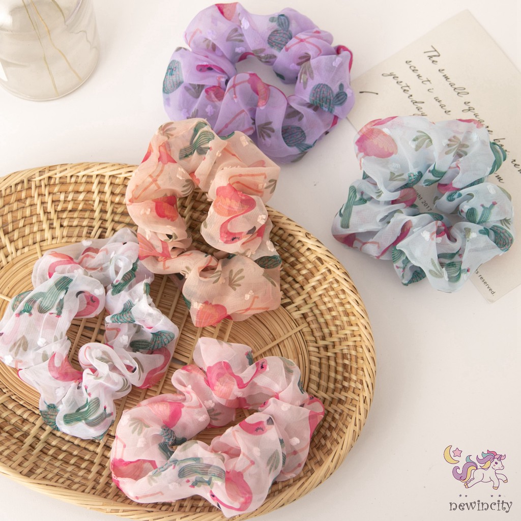 Thun cột tóc in hoa xinh xắn phong cách hàn quốc dành cho nữ
