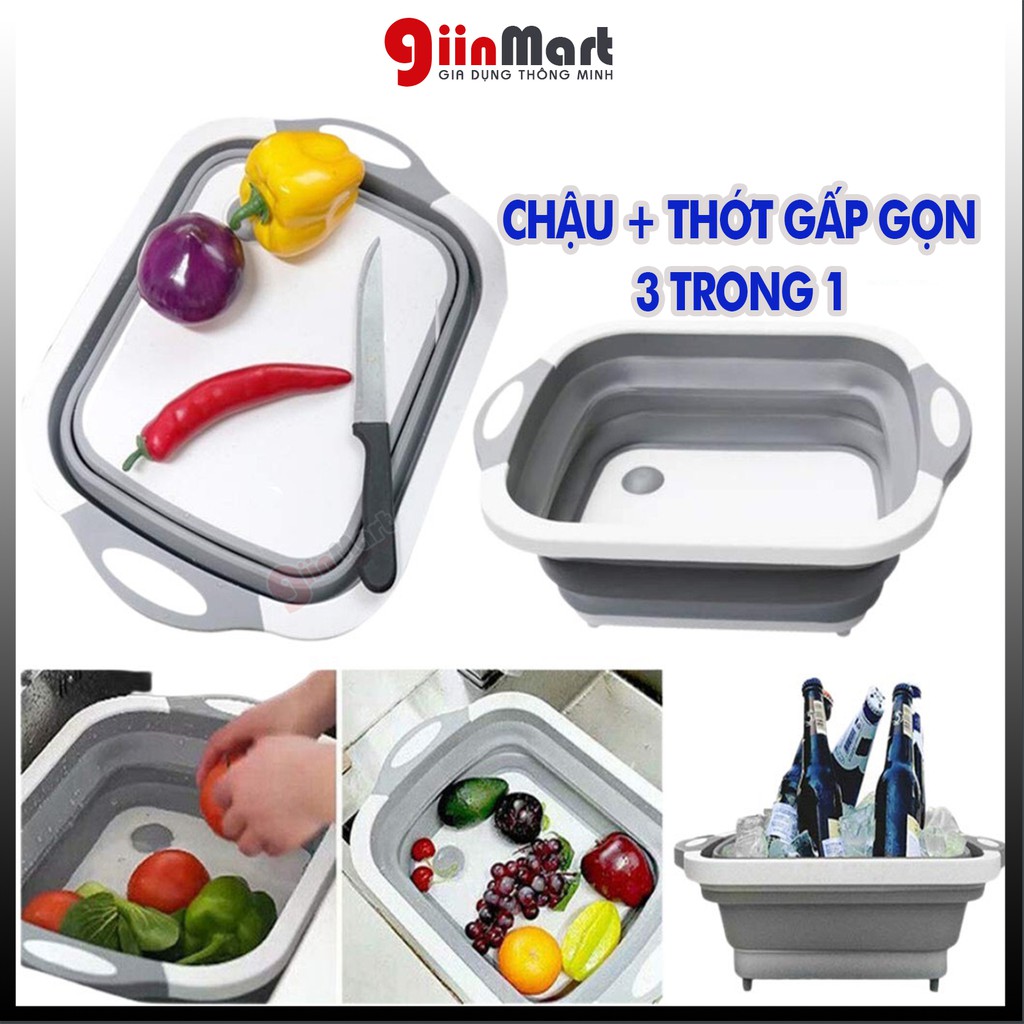 🌼FREESHIP🌼Chậu Gấp Gọn Kiêm Thớt Đa Năng 2 Trong 1 Kích Thước Lớn Chất Liệu Nhựa PP và Silicone cao cấp chắc chắn