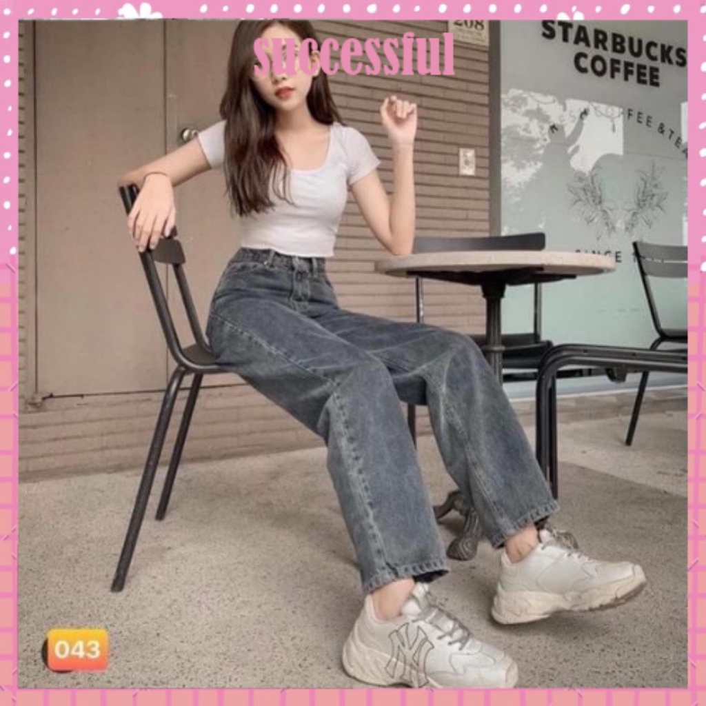 Quần bò nữ - quần jeans ống rộng lưng cao, vải bò dày đẹp , không giãn ,dáng suông