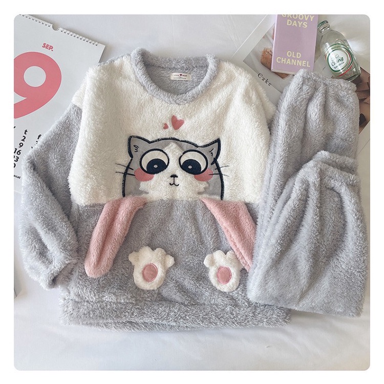 Bộ ngủ nữ in hình siêu xinh, đồ ngủ lông ấm - G0119 | BigBuy360 - bigbuy360.vn