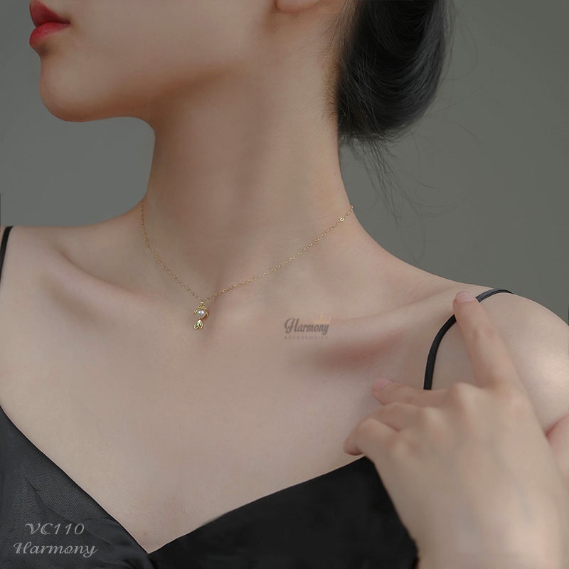Vòng cổ nữ dây chuyền bạc 925 cao cấp mạ vàng mặt hình cá | HARMONY ACCESSORIES VC110
