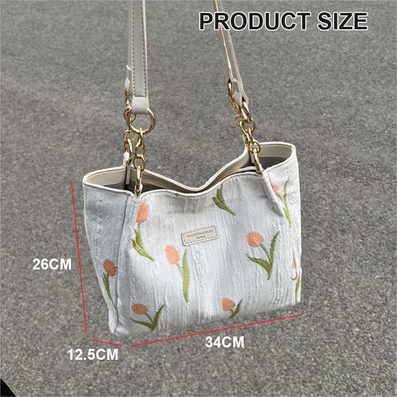 Túi xách QFDI canvas họa tiết hoa cỡ lớn thời trang cho nữ