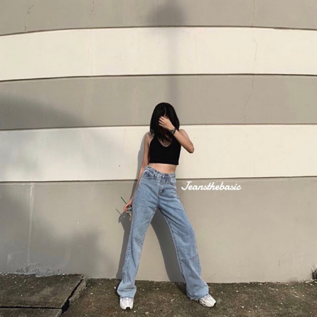 QUẦN JEANS SUÔNG DÀI XANH NHẠT BASIC