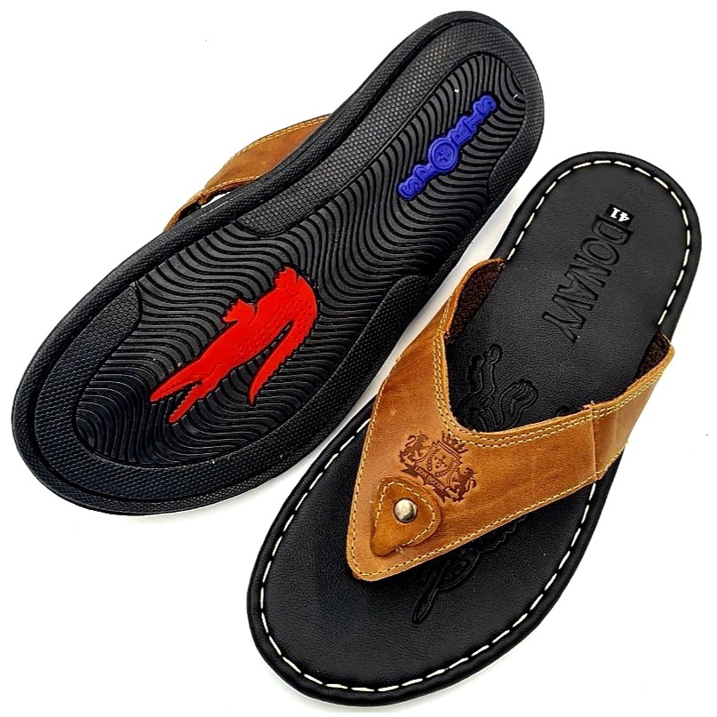 Dép xỏ ngón nam da bò 100%, DONAVY cao cấp kiểu vương miện, hàng may quai chắc chắn, da bò rất mềm mại đi êm chân D.KVM