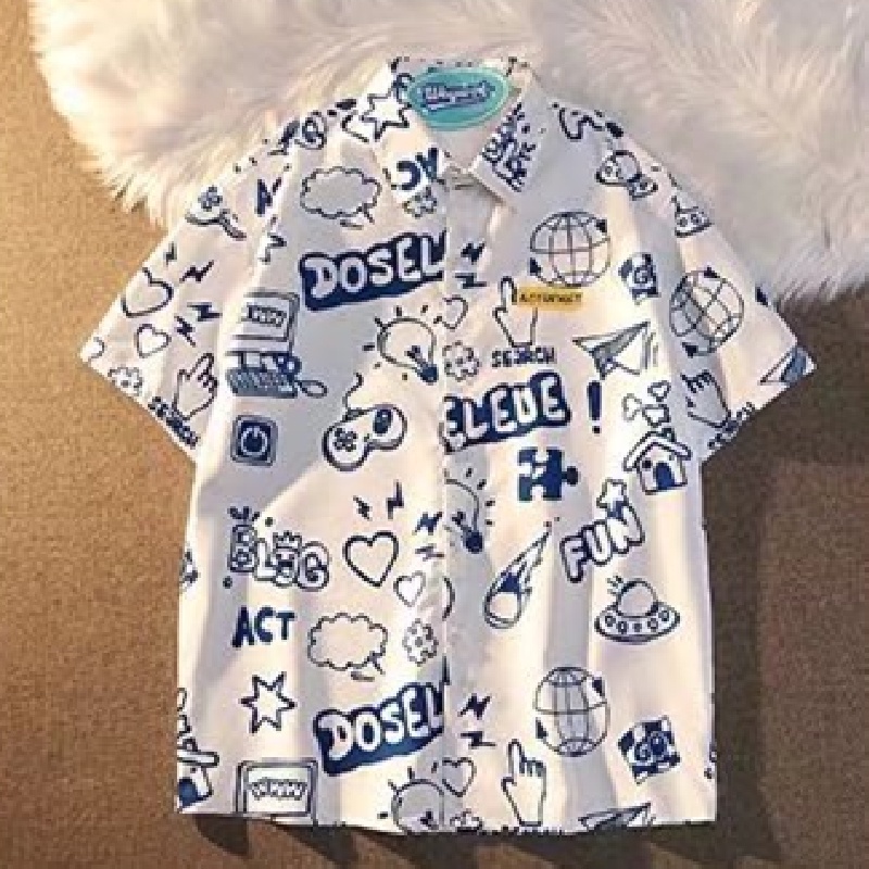 Áo Sơ Mi Tay Ngắn In Họa Tiết Phong Cách Nhật Bản Cho Nam