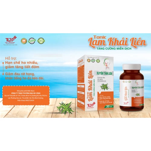 TPBVSK Viên Uống  LAM KHÁI LIÊN -  Tonic Pharma  - Bổ Phổi - Hạn Chế Ho, Đau Rạt Họng,Cảm Lạnh, Viêm Họng - Hộp 30 viê