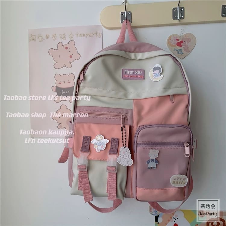 Balo Ulzzang Nữ Thời Trang Đi Học Đi Chơi Basic Kemi phối màu - balo Trơn Balo Du Lịch BL05