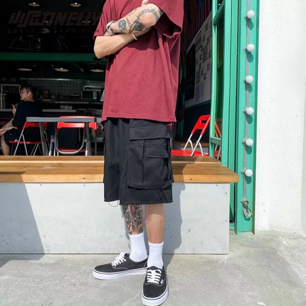 Quần Shorts nam nữ MEANSTORE sooc ống suông cạp chun Ulzzang short thể thao mặc ở nhà đi tập thoáng mát, túi hộp tua rua