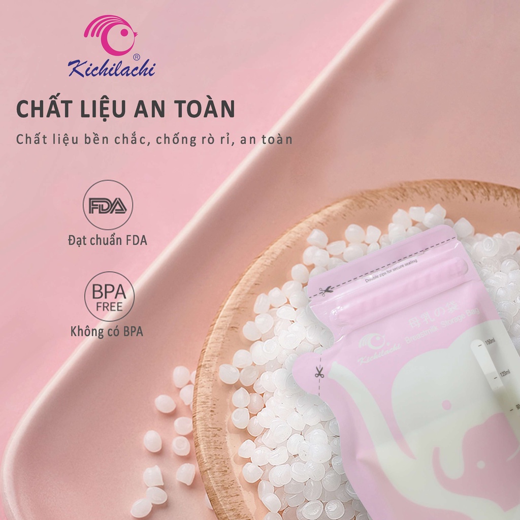5 Túi / Hộp 30 Túi trữ sữa cảm biến nhiệt 150ml Kichilachi có vòi rót 1 bên tiện lợi, an toàn cho bé - Kichi K30V