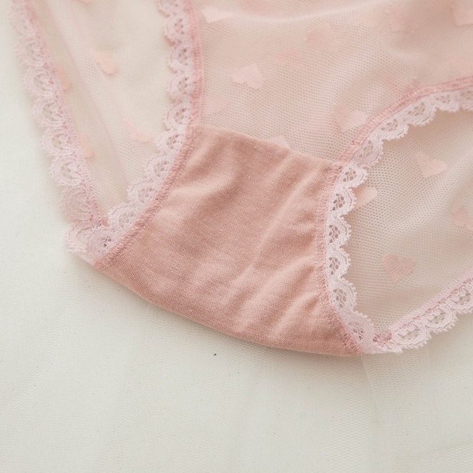 Quần lót nữ ren lưới họa tiết trái tim, đính nơ xinh xắn co dãn 4 chiều HLBOUTIQUE L256