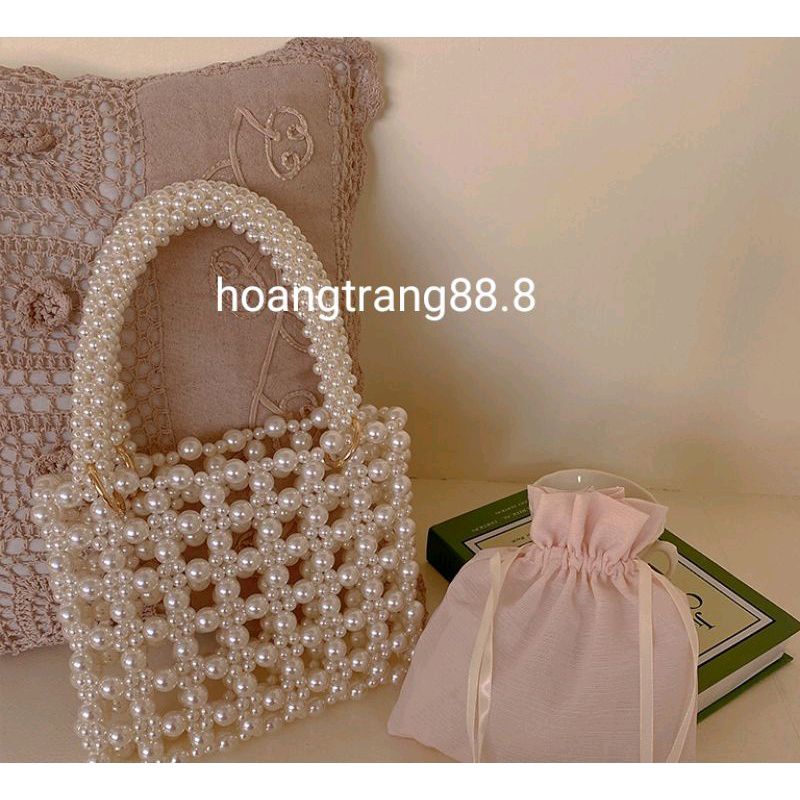 Túi xách tay kết hạt cườm ngọc trai dáng vintage