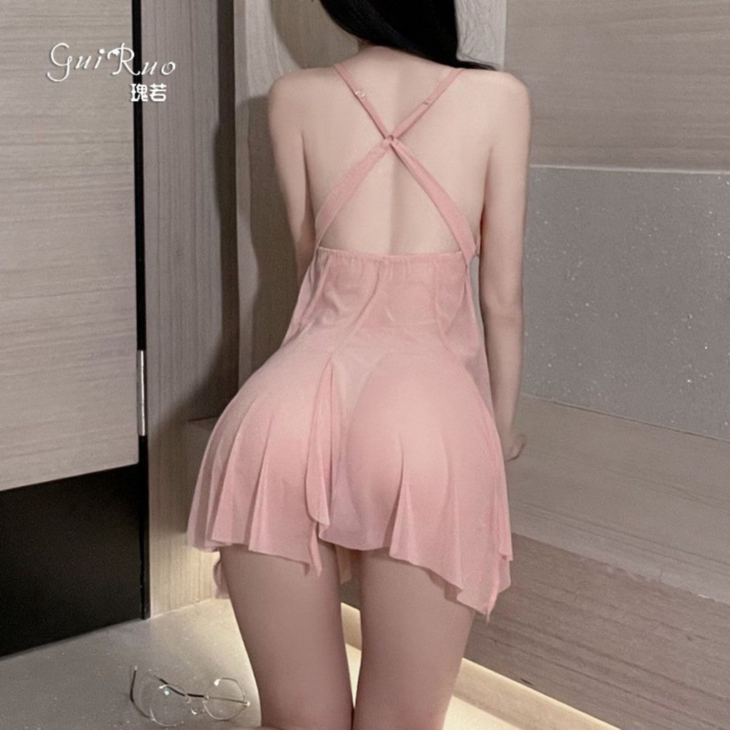 Váy ngủ voan mỏng phối ren ngực xuyên thấu sexy có hàng cúc giữa gợi cảm THE CELYNBRA - V34 | BigBuy360 - bigbuy360.vn