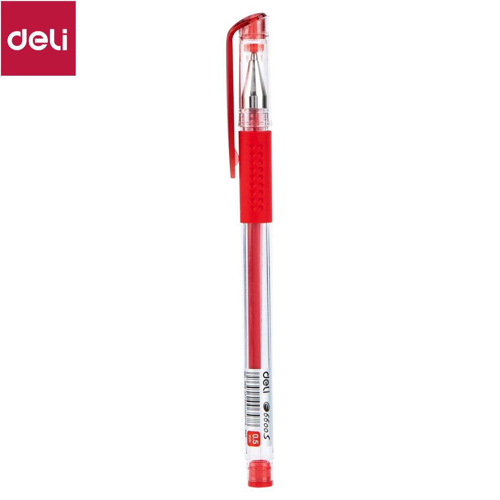Bút gel nắp đậy 0.5mm Deli - viết được lên tới 400mm - Xanh/ đỏ / đen - E6600S