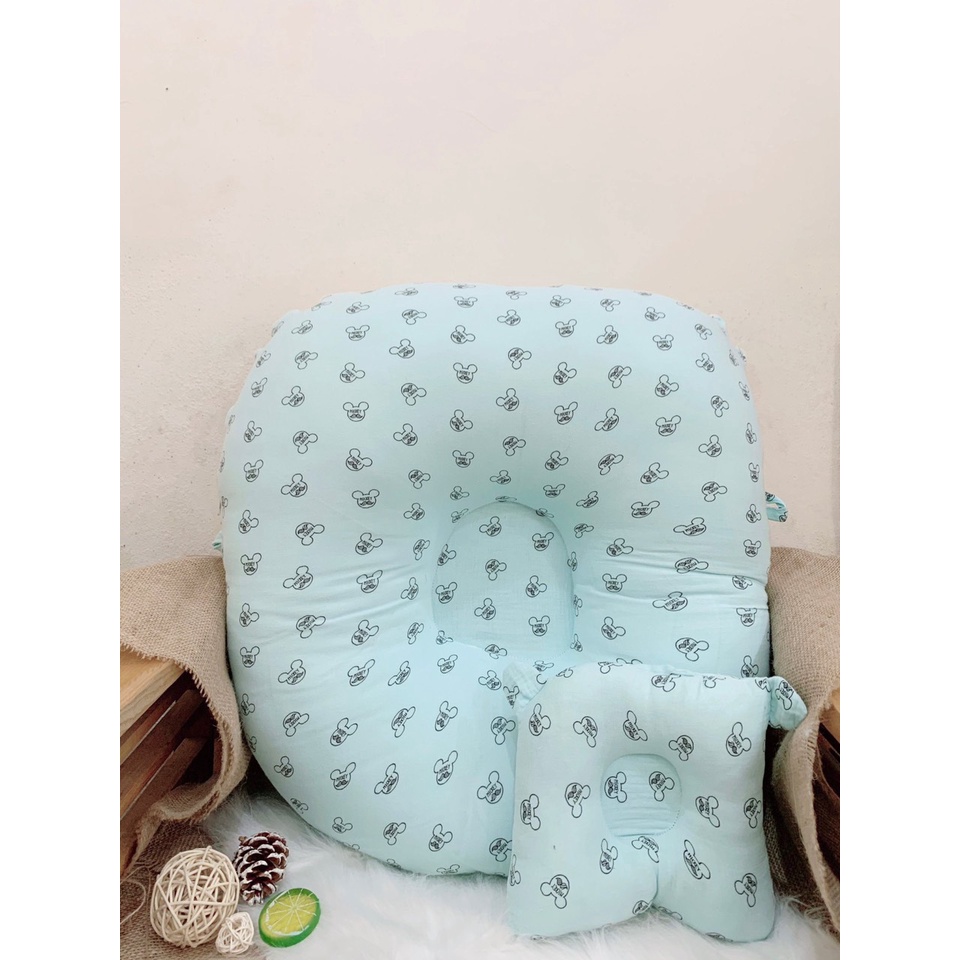 Gối chống trào ngược Muslin siêu mềm cho bé sơ sinh kèm gối nhỏ