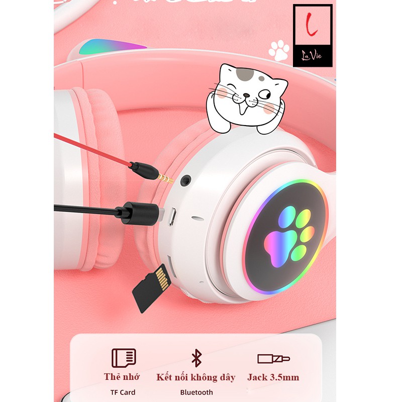 [HOT] Tai Nghe Mèo Chụp Tai Bluetooth Màu Hồng Siêu Dễ Thương | Headphone Tai Mèo Cute Có Mic Âm Bass Mạnh Mẽ