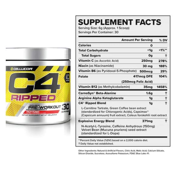 Cellucor C 4 Ripped Hỗ Trợ Đốt Mỡ Và Tăng Sức Mạnh Trong Tập Luyện (30 Lần Dùng)