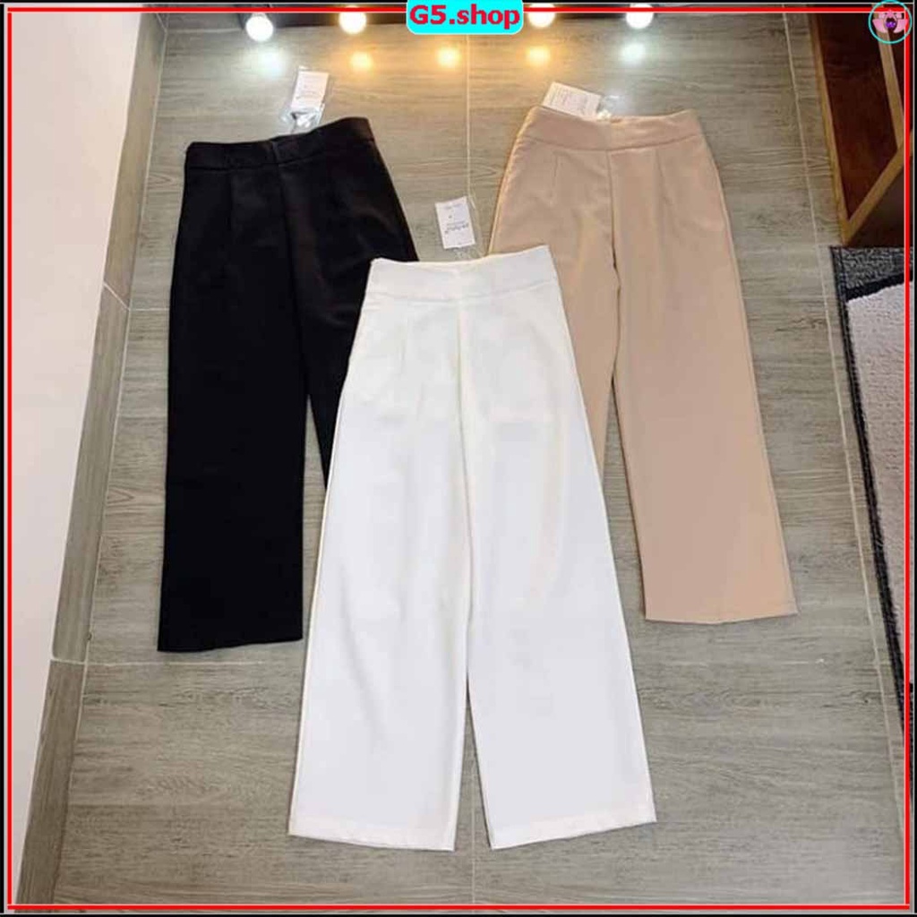 Quần suông ống rộng lưng cao khóa sườn tôn dáng chất tuyết mưa hàng cao cấp quan dài nữ ba màu đen kem trắng G5