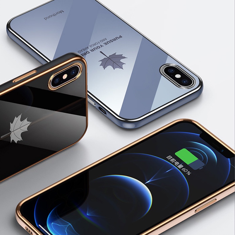 Ốp điện thoại dẻo Koosuk in họa tiết lá phong ở giữa và cạnh bên cho iPhone 6 7 8 Plus 6s X XR XS Max