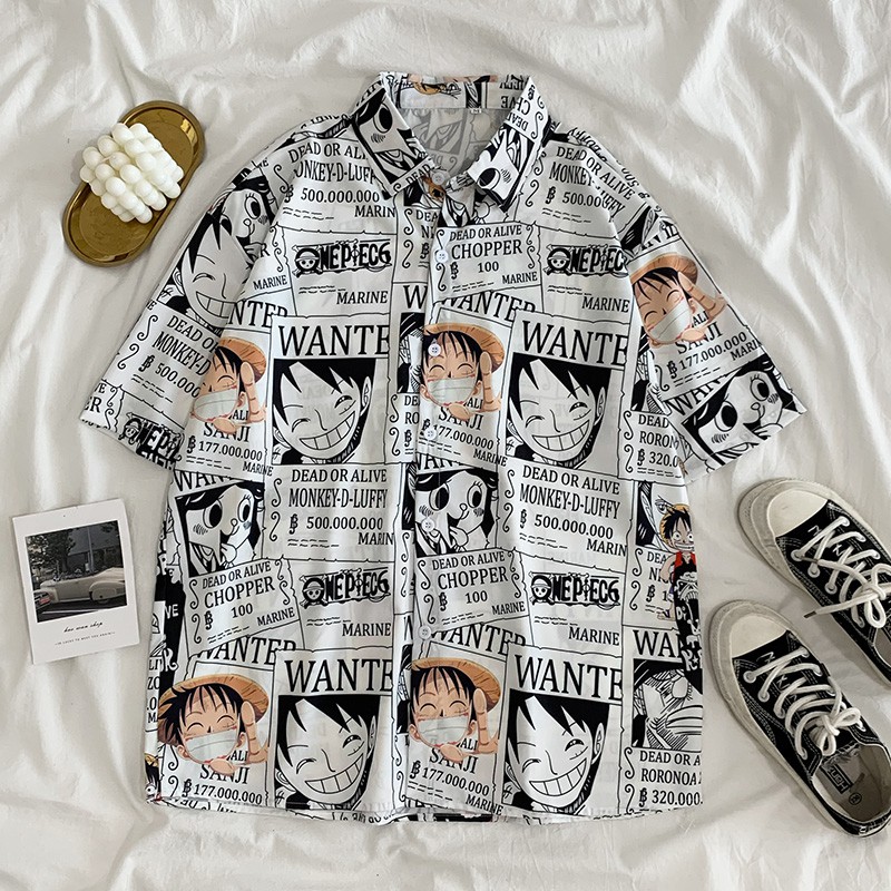 (ảnh thật,full size) Áo sơ mi ngắn tay Luffy onepiece nam nữ unisex